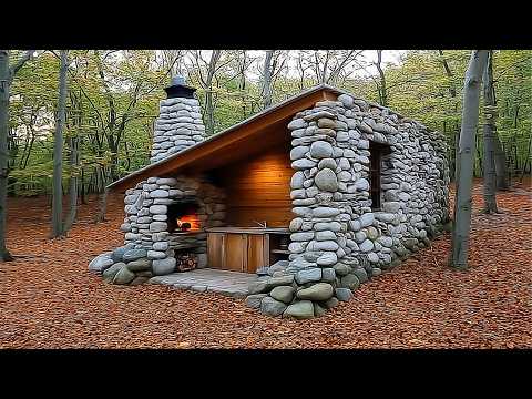 Man Builds House with STONES and LOGS in the Forest | by @Bogdan in the forest