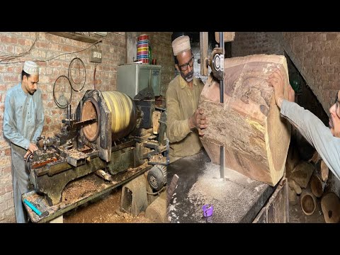 Extreme Wood Cutting & Lathe Machine Work | Big Log to Art | Traditional Woodworking Skills!