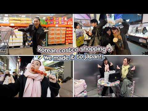 KOREAN COSTCO SHOPPING!! We Made It To Japan & Night Market Eats!