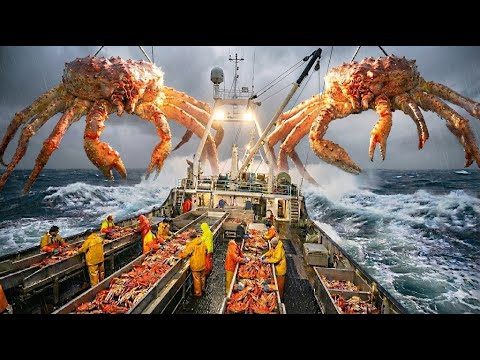 Why King Crab Legs Cost $500? The Deadliest Catch & Floating Factory Process 🦀 ( Satisfying - ASMR )