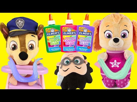 3 Colors of Glue Slime Challenge with Paw Patrol and PJ Masks Romeo
