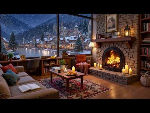 Relaxing Winter Jazz Music ❄️ Cozy Coffee Shop & Fireplace Ambience for Study & Work