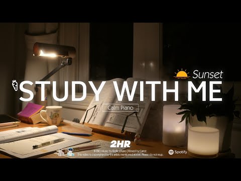 🌆2-HOUR STUDY WITH ME |🎹Calm Piano | Pomodoro 50-10, Peaceful room at sunset
