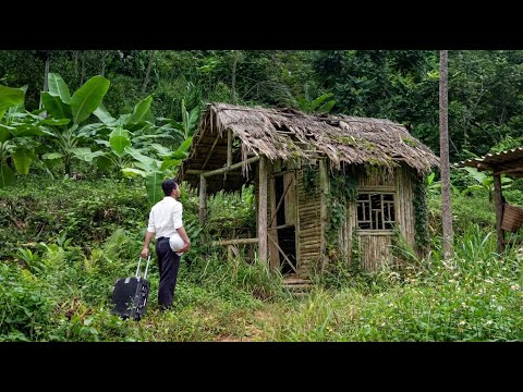 Video full 90day: Crazy young man left city to live in forest, building cabin, raising pets.