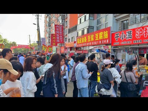 中國瀋陽超高人氣早市，碳水天堂！天天排隊的網紅胖姐餛飩，香酥鮮美的牛肉火勺，傳統早餐，牛肉配羊雜湯，肉蛋堡，脆皮香酥鴨，小河沿美食集市煙火氣裡藏著最香清晨