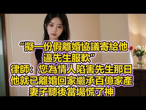 “擬一份假離婚協議寄給他，逼先生服軟”，律師：您為情人陷害先生那日，他就已離婚回家繼承百億家產，妻子聽後當場慌了神