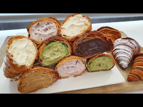 How to make 5 Kinds of Cream Croissant - Korean Food [ASMR]