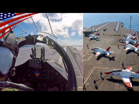 Epic Cockpit Views: T-45 Trainer Jets Catapult Launch & Land on Aircraft Carrier