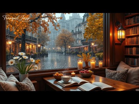Autumn in the Rain 🍁 Cozy Atmosphere in The Coffee Shop With Jazz Music, Rain and Relax
