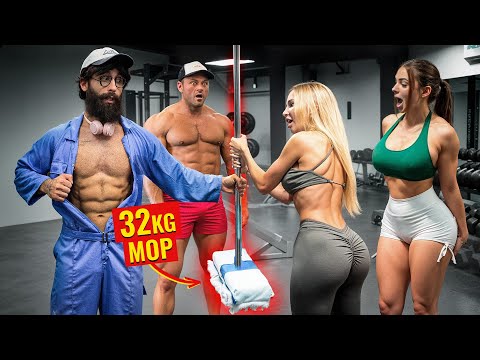 32KG Mop Shocks GIRLS and BodyBuilders in a GYM | Pretended to be a CLEANER #50