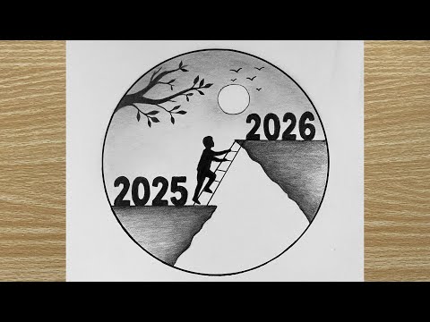 Happy new year drawing 2026 / New year drawing / Happy New year scenery drawing / 2026 drawing easy