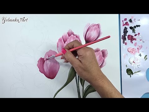 Técnica sencilla de pintura acrílica /Como pintar Tulipanes