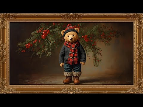 Moody Christmas Bear in Gold Frame | Old Money Holiday TV Art Screensaver @99for1TVart 