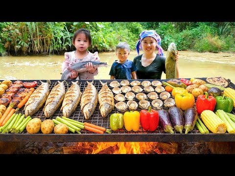 Harvest Giant fish pond & Fruits to sell - Fishing skills & Cook Food with Single mom and children