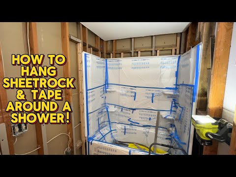 HOW TO HANG SHEETROCK & TAPE AROUND A SHOWER SURROUND OR BATHTUB! #bathroomremodel #diydrywall