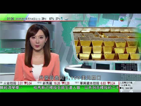 無綫TVB 0200新聞報道｜金價再創新高 升穿每盎司4100美元關口｜馬達加斯加軍方精銳部隊加入反政府示威 總統批評屬企圖軍事政變｜澳洲小鎮人口過去25年平均跌兩成 原因包括持續土地兼併｜TVB