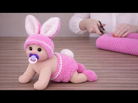 🧦Bu Emekleyen Oyuncak Bebek Çoraptan Yapıldı/💕Tavşan Kıyafetli Bebek