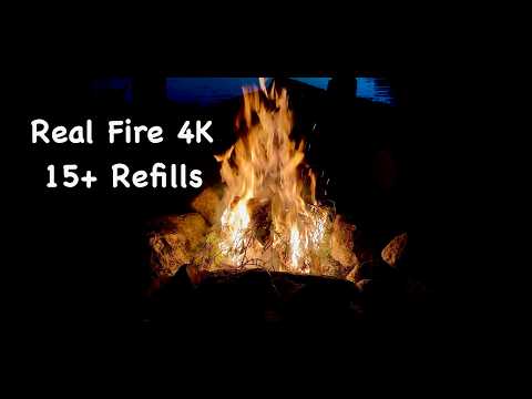4K TV Fireplace - Crackling Campfire with Continuous Wood Refills at Night | No Loop