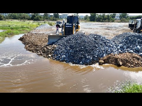 Good Action Land Transforming Smooth Operation Bulldozer Pushes Rock Clearing Land Level