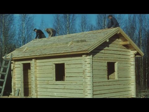 Traditional Finnish Log House Building Process - 16mm Film Scan - English Version