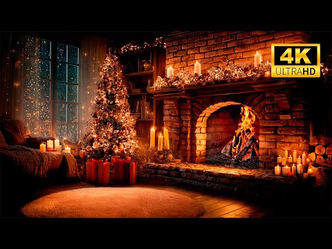 🔥 Cozy Christmas Cabin Fire 4K ❄️ Real Crackling Logs (No Music)