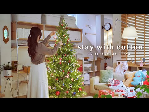 (SUB) Decorate the Christmas tree with cats 🎄😸 | Beetroot juice 🍷 | Bathe and groom the cat | VLOG