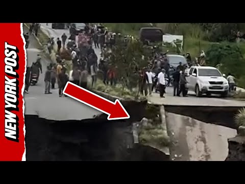 Terrifying Moment Highway CRUMBLES as Drivers Watch in Panic