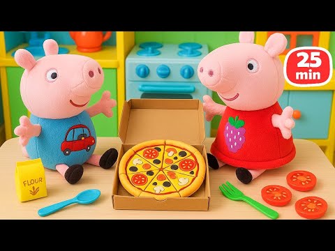Peppa Pig and her brother George toys. Plush chef games. For children.