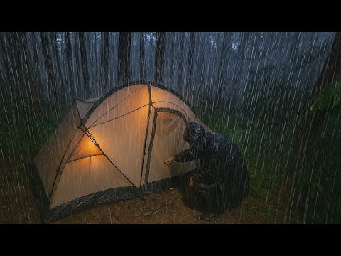 ⛈️ CAMPING IN THE POURING RAIN WITH A COZY TENT ⛺ HEAVY RAIN THUNDER SOUND