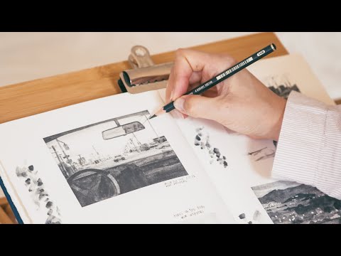 ASMR: 🌱 Cozy Sketchbook Painting Film Studies in bed | w/ water-soluble graphite