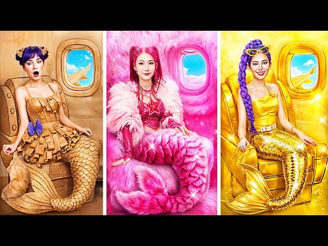 KPop Demon Hunters In Airplane Huntrix Glow Up Into Mermaid in Cardboard, Fluffy & Golden Fashion