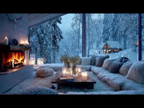 🔥❄️ Calm Piano and Fire Crackling | Snowy Evening Ambience | 3 Hours for Relax Calm Healing Focus