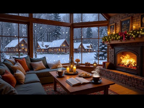 Warm Winter Coffee Shop Jazz ☕ Relaxing Piano & Fireplace Ambience for Study, Work