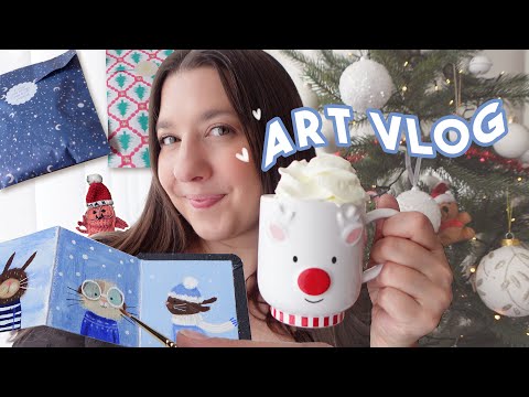 a cozy artist date, new art supplies & painting 10 cute characters! 🎄