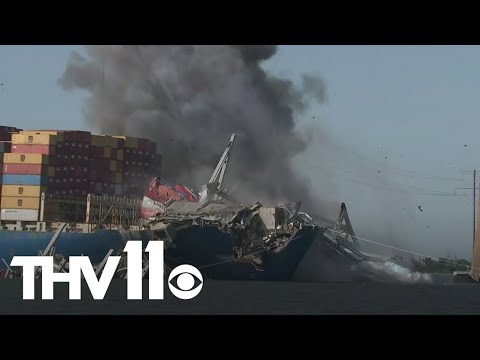 Crews conduct demolition of Baltimore bridge