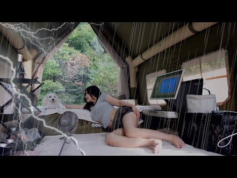 🏕️최애 캠핑장에서 포레니아 올라프 신고식! 비오는 날 감자전&소고기 콩나물 비빔밥 | 빗소리ASMR