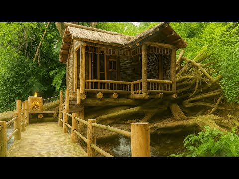 Challenge: I Built a Bushcraft Survival House on a Fallen Giant Tree – Part 2