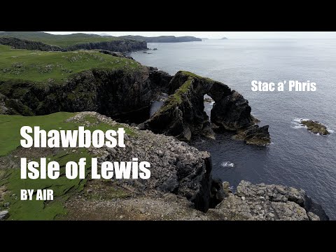 Shawbost, Isle of Lewis. Aerial views of the village of Shawbost. Including Stac a' Phris