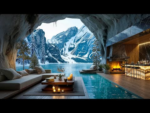 Cozy Winter Morning Living Room Ambience with Smooth Jazz Music ❄️ Crackling Fireplace & Snowfalling