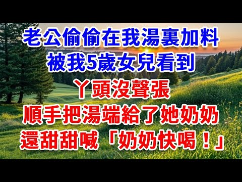 老公偷偷在我湯裏加料，被我5歲女兒看到，丫頭沒聲張，順手把湯端給了她奶奶，還甜甜喊「奶奶快喝！」#詩涵講故事#為人處世#生活經驗#情感故事#晚年哲理#說故事#完結文#原創故事