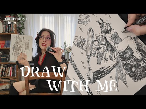 Draw with me🌹real-time sketching session - chill jazz + pomodoro timer🍅