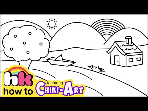 How to Draw a Mountain Scenery | Landscape Drawing | Drawing and Coloring for Kids | Chiki Art