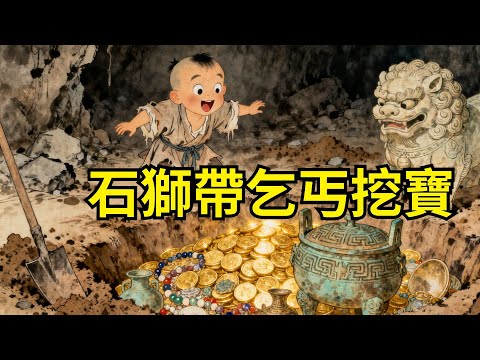 小乞丐餓暈在廟門口，咬破手指喂石獅子，獅子竟開口說話，帶他挖出前朝皇陵寶藏！縣令貪心奪寶，當場化爲石像！#民間故事 #故事頻道 #感人故事 #情感
