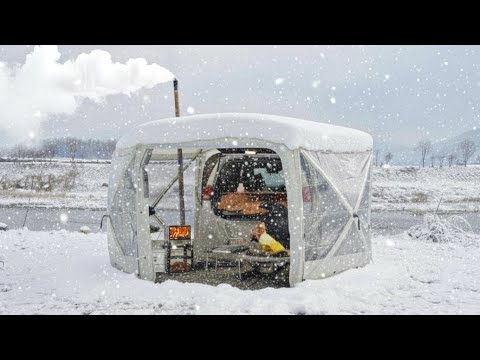 Camping in the Rain & Snow with my Dog - Cozy Car Tent