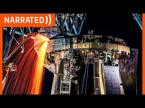 "One last shower of flames from the old launch mount" | SpaceX Starbase