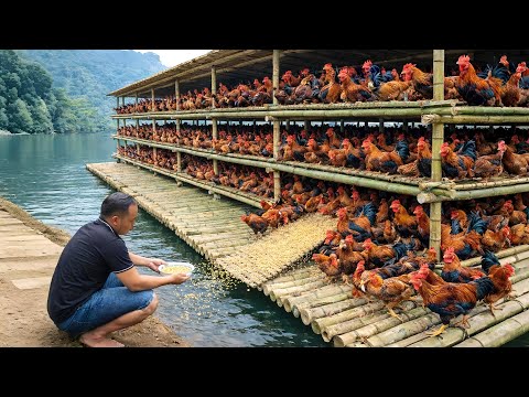Man Builds Huge Floating Chicken Coop with Bamboo by Hand to Tame Wild Chickens | Start to Finish