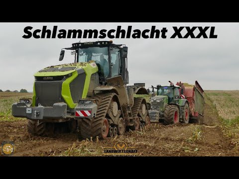 SCHLAMMSCHLACHT WIE SIE IM BUCHE STEHT Inkl. CLAAS XERION 12650 Maisernte auf schlammigen Lehmboden