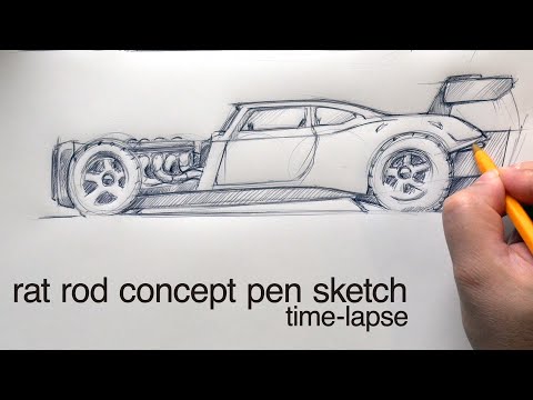 Rat Rod Design Biro Pen Drawing Time-Lapse