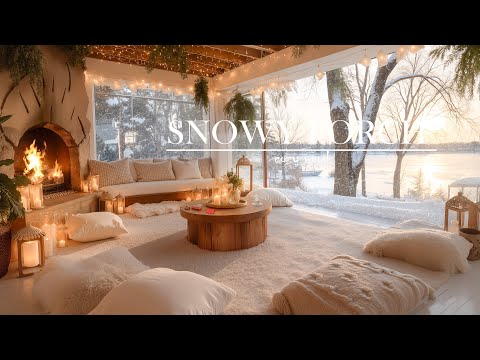 Love in Winter Jazz 💗 Snowy Porch, Gentle Firelight & Soft Romantic Vibes