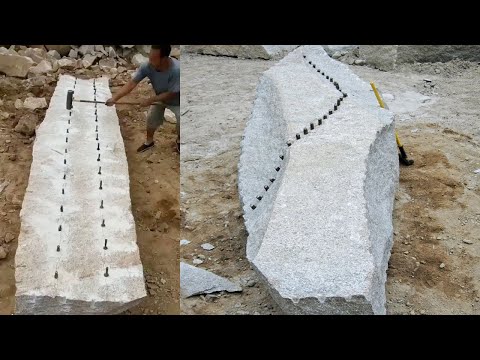 Amazing Fastest Stone Splitting Technique - Amazing Hand Granite Rock Mining Skill